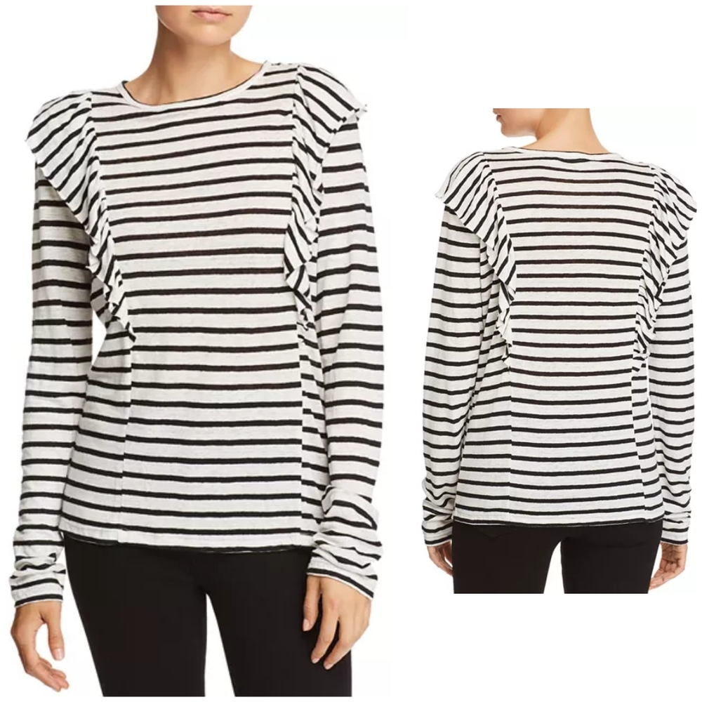 Frame ruffled striped 100% linen tee size M/L